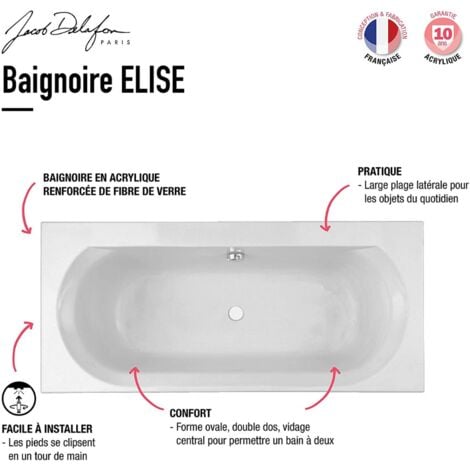 Baignoire droite JACOB DELAFON Elise deux places Acrylique, 180 X 80