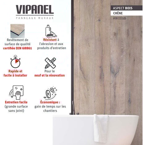 Panneau mural VIPANEL Rénovation rapide pour salle de bain, bois chêne mat 100 x 255 cm, ep. 3 mm