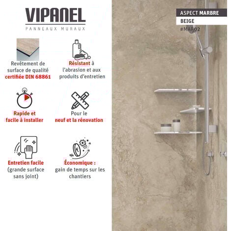 Panneau mural VIPANEL Rénovation rapide pour salle de bain, marbre beige mat 100 x 210 cm, ep. 3 mm