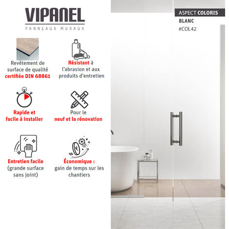 Panneau mural VIPANEL Rénovation rapide pour salle de bain, blanc mat perlé mat 100 x 255 cm, ep. 3 mm