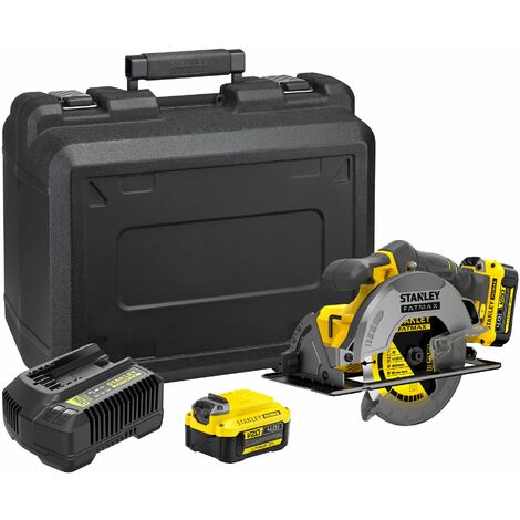 Stanley – Scie circulaire 165 mm SFMCS500M2KQW – Lithium 18V avec 2 batteries 4Ah – Moteur 4000 trs/mn pour coupes profondes dans le bois