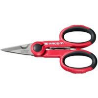 Facom – Ciseaux d'électricien bi-matière ergonomiques 143mm – Lames brunies avec coupe-fil – Pour travaux de coupe exigeants