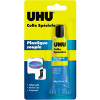 Colle spéciale plastique souple – transparente – adhérence exceptionnelle – résiste aux UV et à l'eau – tube 30g – UHU