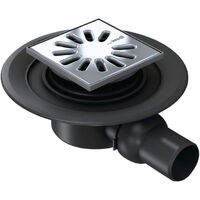 Wedi – Bonde de douche écoulement horizontal DN50 – Grille inox carrée 115x115mm – Débit 0,8 l/s – SKU 77000011