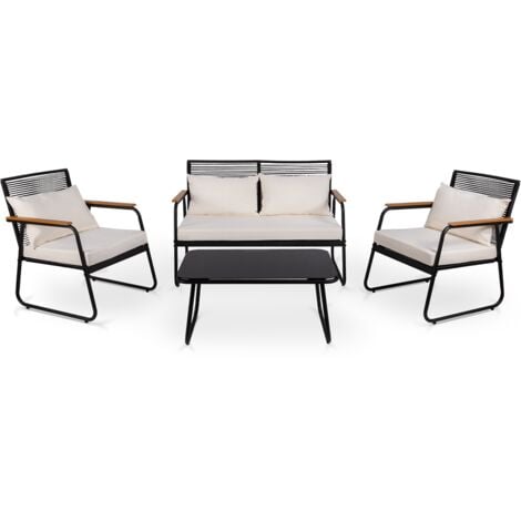 Conjunto de jardín 4 plazas OLBIA SET WHITE OFF, mesa de centro exterior + sofá 2 plazas + 2 sillones, color beige, resistente a los rayos UV