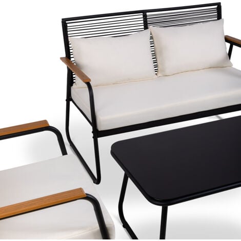Conjunto de jardín 4 plazas OLBIA SET WHITE OFF, mesa de centro exterior + sofá 2 plazas + 2 sillones, color beige, resistente a los rayos UV