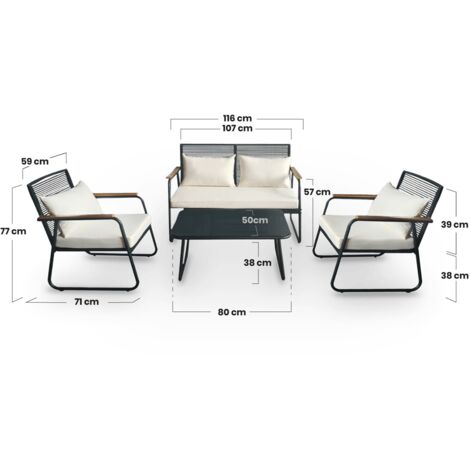 Conjunto de jardín 4 plazas OLBIA SET WHITE OFF, mesa de centro exterior + sofá 2 plazas + 2 sillones, color beige, resistente a los rayos UV