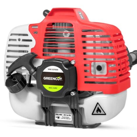 Desbrozadora con motor gasolina 2 tiempos 65cc 4,9cv, 8 accesorios distintos para cortar, manillar de agarre doble, regulador potencia, arnés de seguridad - Greencut GGT650X-8