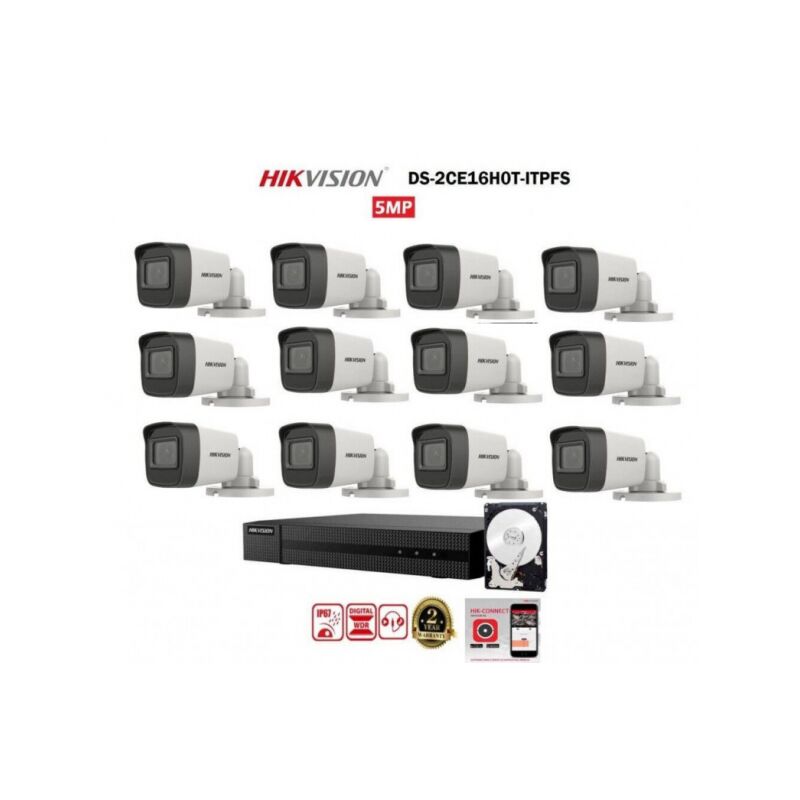 Hikvision Kit Di Sorveglianza DVR 4 Canali 5MP Con Telecamere IR - Visione Notturna Fino A 20m, Impermeabile, Sistema PAL, HDD Opzionale