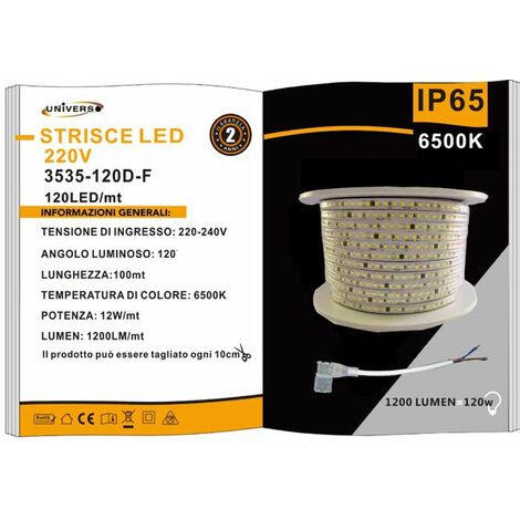 Striscia Led 12w 220V 120 Led /mt Luce Calda 30000k 3535-120D