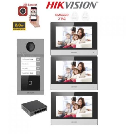 Kit Videocitofono Hik Vision Villa Trifamiliare 4 Bussate 3 Monitor Ip Poe App