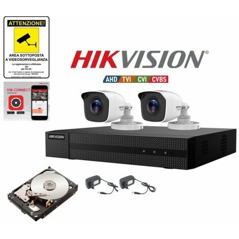 KIT VIDEOSORVEGLIANZA HIKVISION DVR 4 CANALI 3K 2 TELECAMERE 5 MPX HD 500 GB