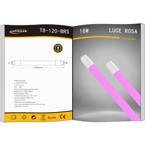 Tubo Neon Led 18w T8 G13 Rosa Macellerie in Vetro