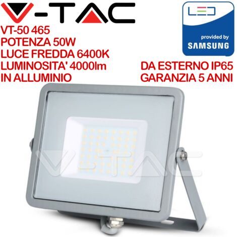V-TAC PRO VT-50 Faro LED SMD Chip Samsung 50W Colore Grigio IP65 Bianco freddo - 6400K
