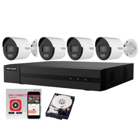 KIT VIDEOSORVEGLIANZA IP NVR POE 4 CANALI 2MPX HIK VISION COLOR VU HDD 500GB