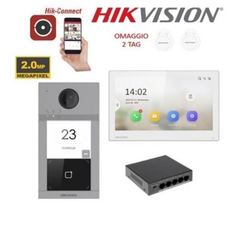 KIT VIDEOCITOFONO VILLA HIKVISION MONITOR 7 POLLICI BIANCO APP TELECAMERA 2MPX