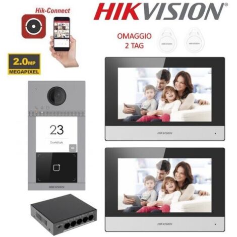 KIT VIDEOCITOFONO DOPPIO SMART HIKVISION 2 MONITOR 7" APP TELECAMERA 2MPX