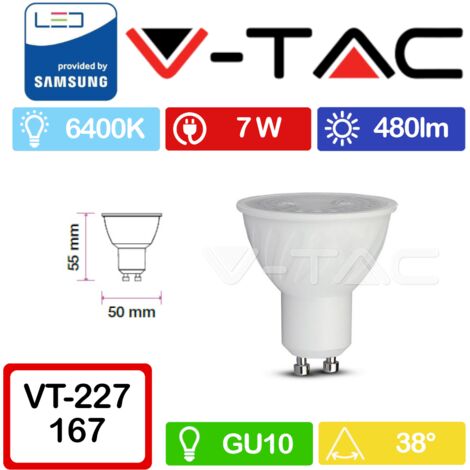 V-TAC PRO VT-277 Faretto LED GU10 con Chip Samsung 7W 38° Bianco freddo - 6400K