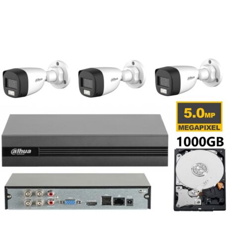 KIT videosorveglianza analogico Dahua DVR XVR 4 canali 3 telecamere dual light microfono 2 MP hdd 1TB