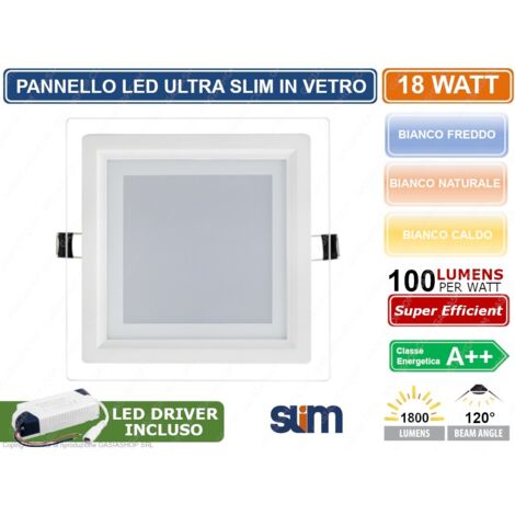 Pannello Vetro Incasso Quadrato 18W 1350 LM 4000k