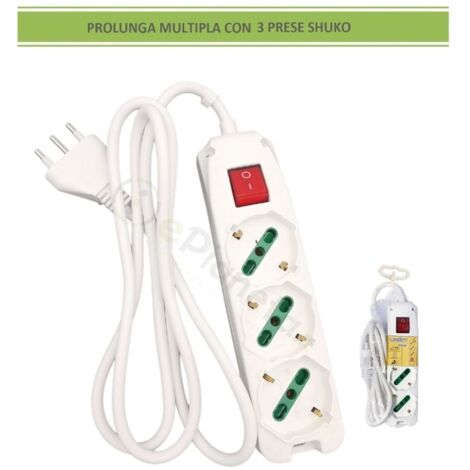 Presa tripla bipasso 2P/T 10/16A ed interrutore con spina 16A 2P/T con cavo da 1,5 metri (1/3)