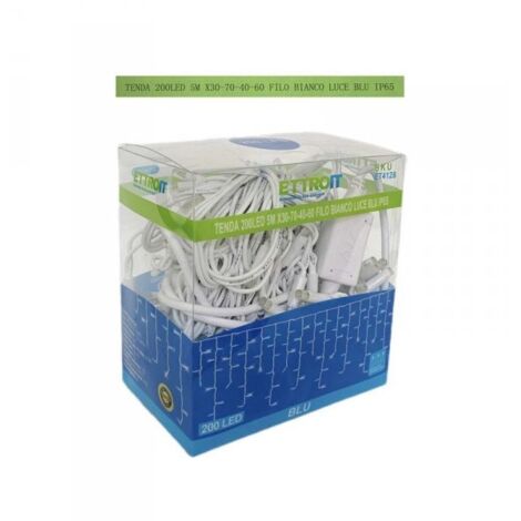 Tenda Luminosa Da Esterno IP65 5MT Con 200 Luci Led Blu Effetto Cascata Con Connettore Prolungabile