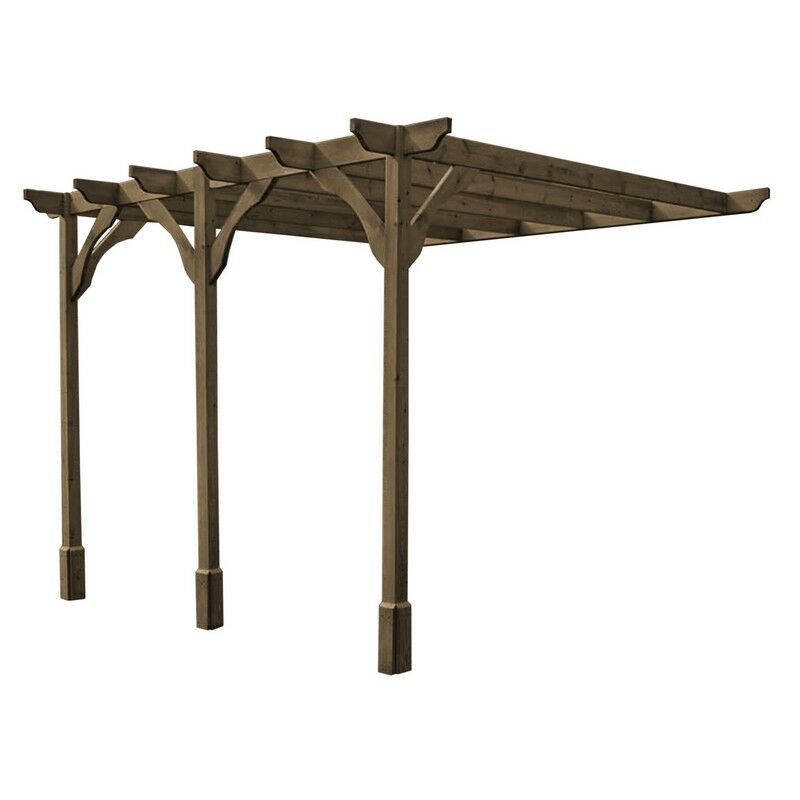 Wall Mounted Premium Pergola 3 Posts - Wood - L300 x W480 x H270 cm ...