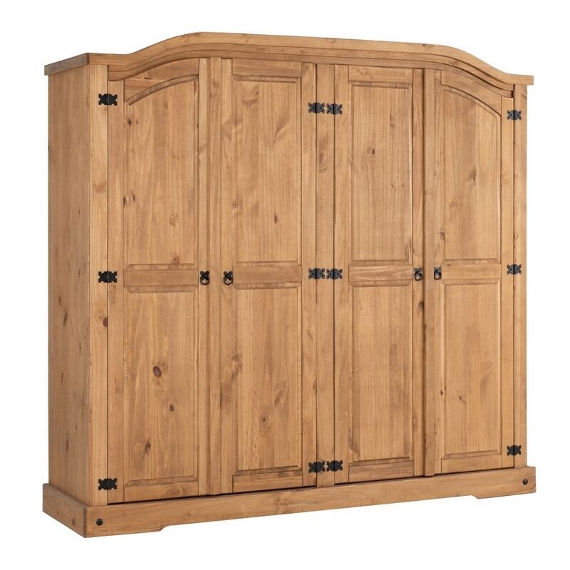 Corona 4 Door Wardrobe - L56 x W196 x H189 cm - Distressed Waxed Pine