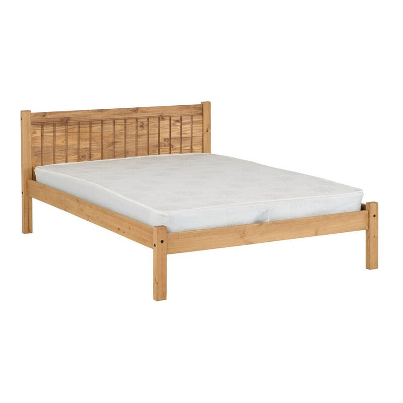 Maya 4 Feet 6 Inches Bed Frame - L198.5 x W145 x H85 cm - Distressed Waxed Pine