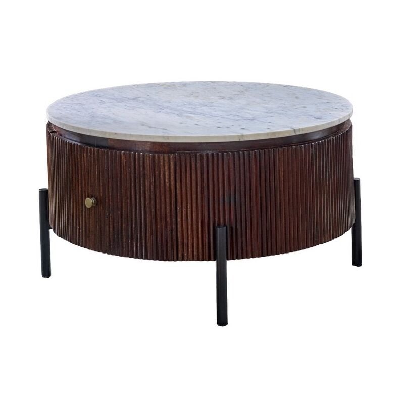 Opal Round Fluted Coffee Table with Marble Top & Metal Legs - - L80 x W80 x H45 cm
