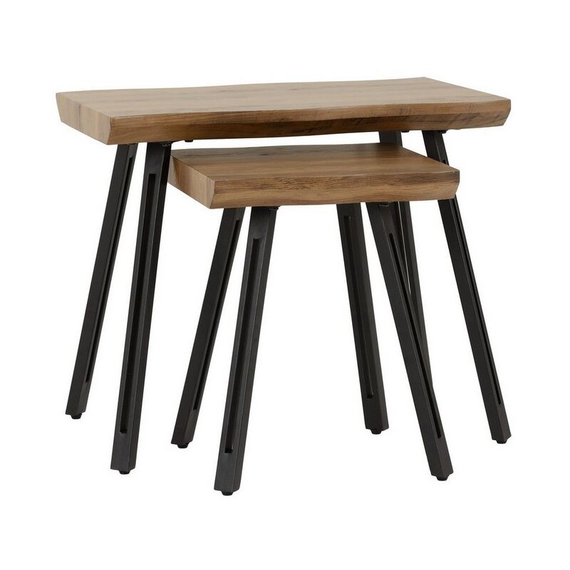 Quebec Wave Edge Nest of Tables - L40 x W60 x H50.5 cm - Medium Oak Effect/Black