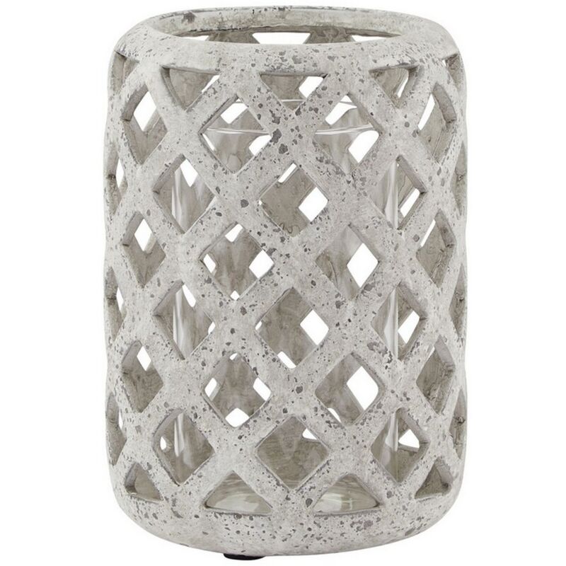 Stone Effect Hurricane Lantern - Ceramic - L16 x W16 x H23 cm - Grey