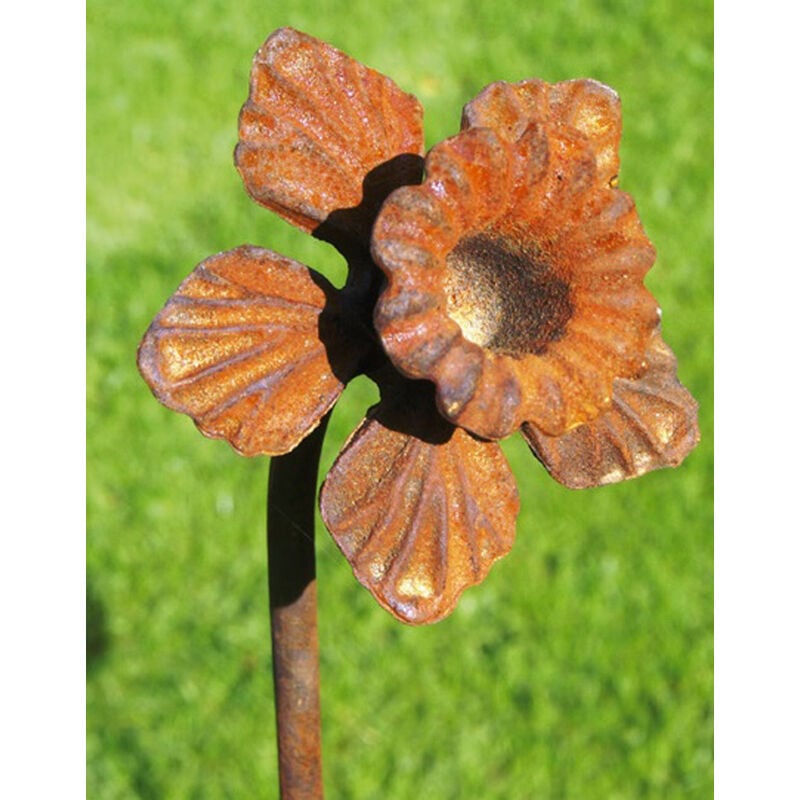 Pack of 3 Daffodil Feature Plant Pin 4Ft Bare Metal Ready to Rust. Steel Garden Plant Border Support - Steel - H120 cm