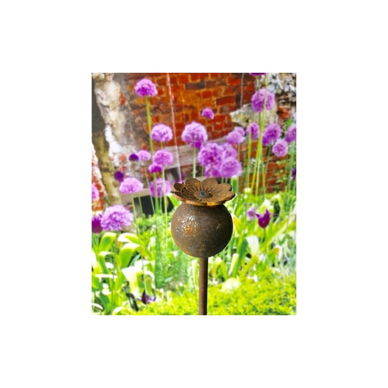Pack of 3 Poppy Plant Pin 4Ft Bare Metal Ready to Rust. Steel Garden Plant Border Support - Steel - H120 cm