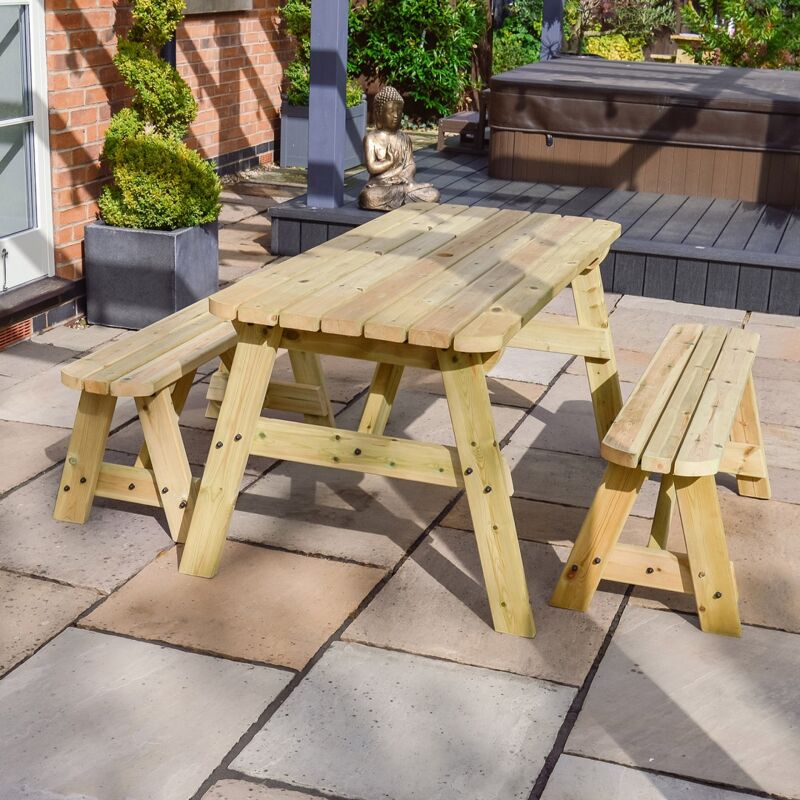 Oakham 4ft Rounded Picnic Table and Bench Set L122 x W91 x H72 cm