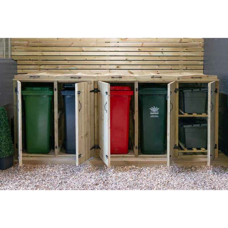 4 Wheelie Bin/2 Recycle Box Store - L80.4 x W342.2 x H120 cm - Timber