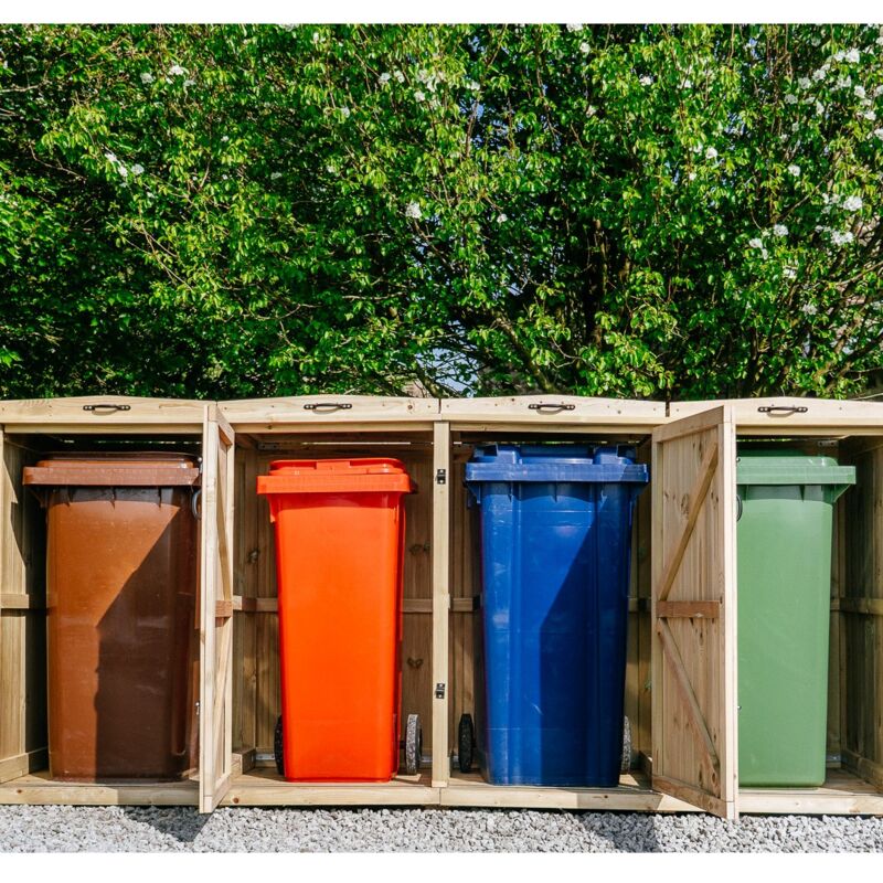 Wheelie Quad Bin Store L97 x W284 x H127 cm Timber Fits 4 x 360L