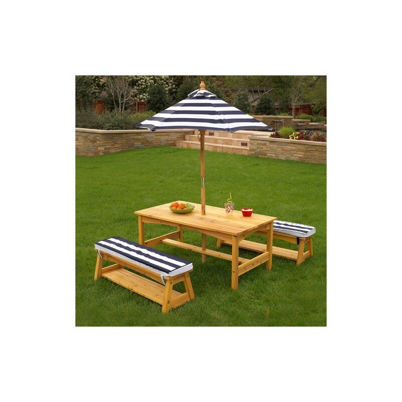 Outdoor Table and Bench Set with Cushions & Umbrella Children's Furniture