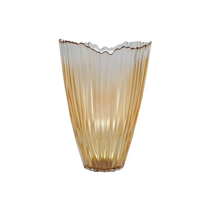 Amber Rippled Vase - Glass - L20.5 x W20.5 x H30 cm - Amber