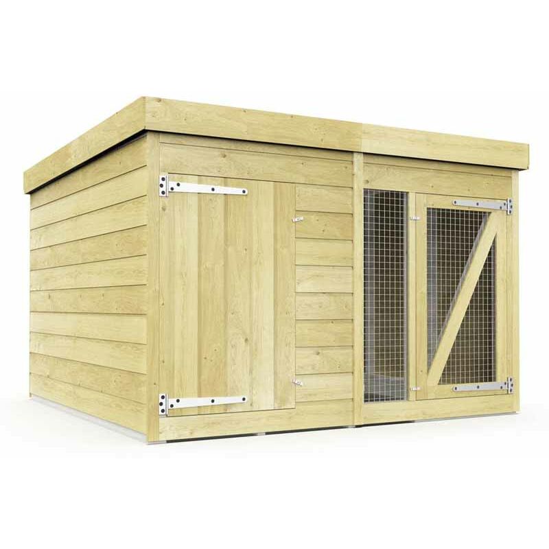 6ft x 6ft Dog Kennel and Run - Wood - L185 x W185 x H127 cm