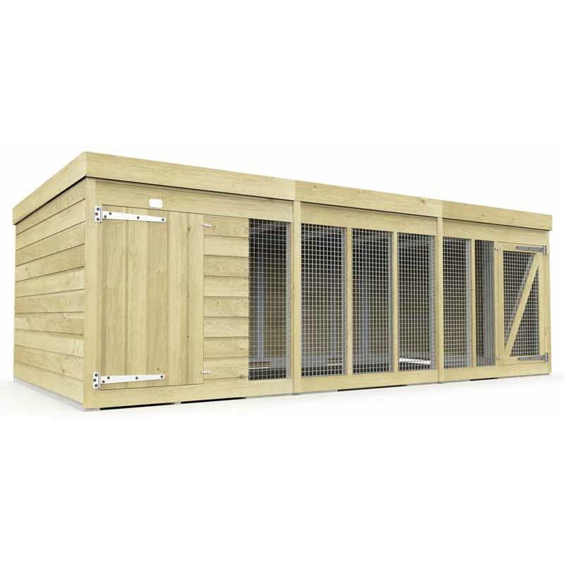 12ft x 6ft Dog Kennel and Run - Wood - L185 x W358 x H127 cm