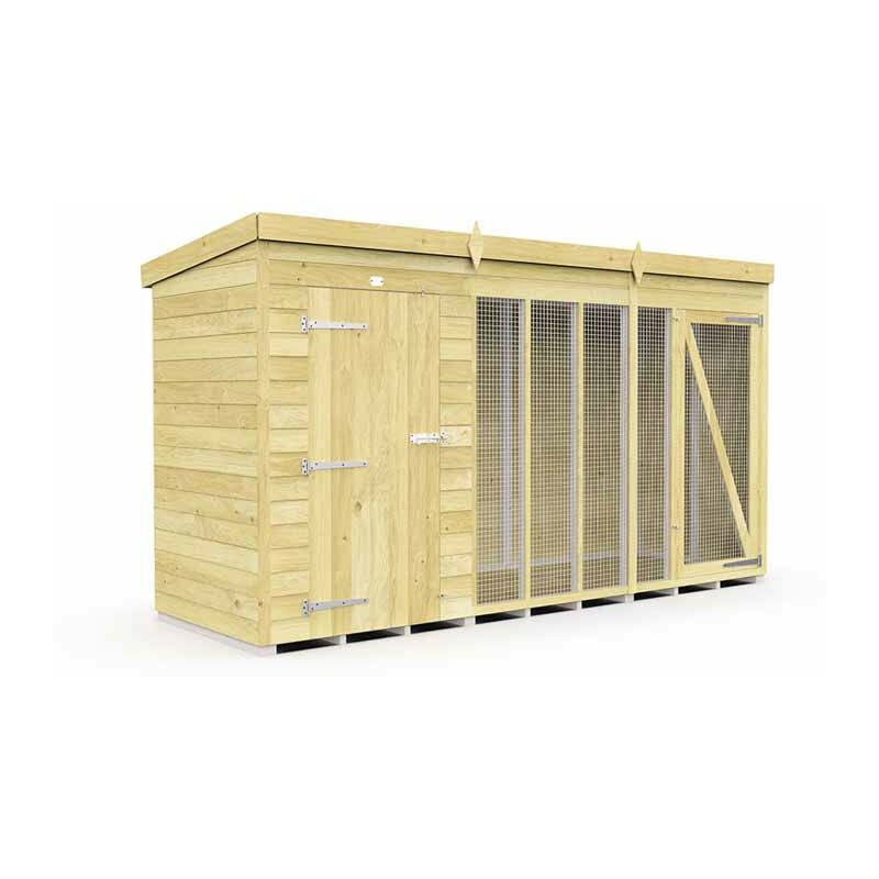 12ft X 4ft Dog Kennel and Run Full Height - Wood - L118 x W358 x H201 cm