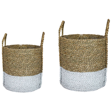 Log & Kindling Basket (Set of 2) - Seagrass - White