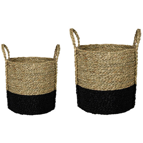 Log & Kindling Basket (Set of 2) - Seagrass - L42 x W42 x H42 cm - Black