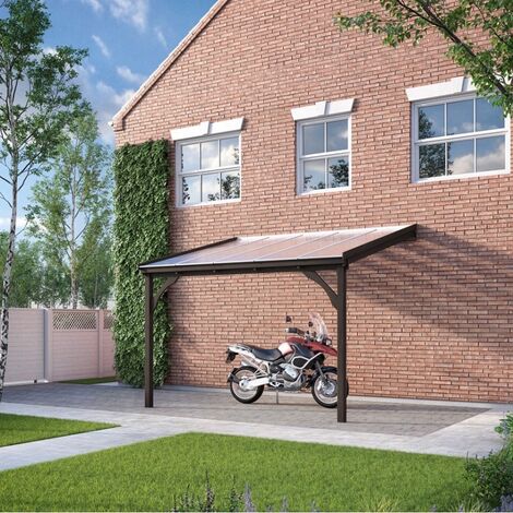 Polycarbonate Roof Car Port 2 Post - Wood - L200 x W434 cm - Rustic Brown