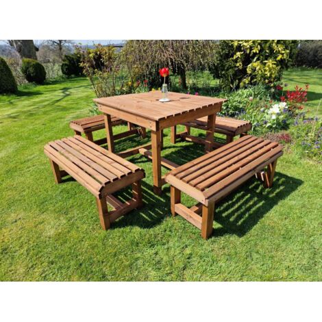 Contemporary 8 Seater Garden Table and Bench Set - Timber - L150 x W150 x H75 cm - Fully Assembled (1/3)