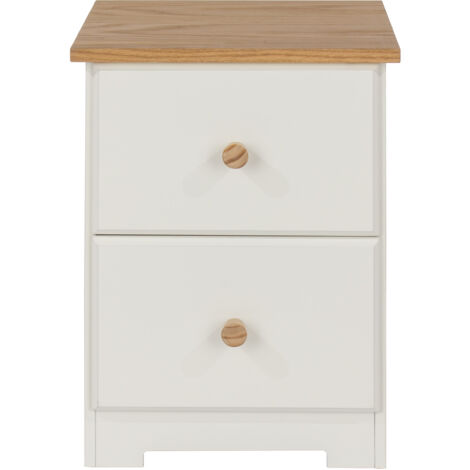 2 Drawer Petite Bedside Cabinet - MDF/MDP - 35 x 33 x 48.4 cm - Soft White/Oak (1/3)