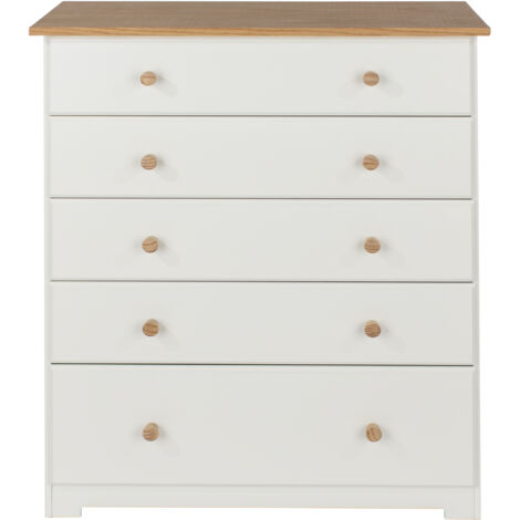 5 Drawer Chest - MDF/MDP - 80 x 38 x 96.4 cm - Soft White/Oak