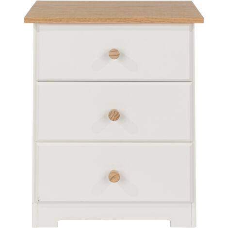 3 Drawer Bedside Cabinet - MDF/MDP - 44 x 33 x 56.5 cm - Soft White/Oak (1/3)