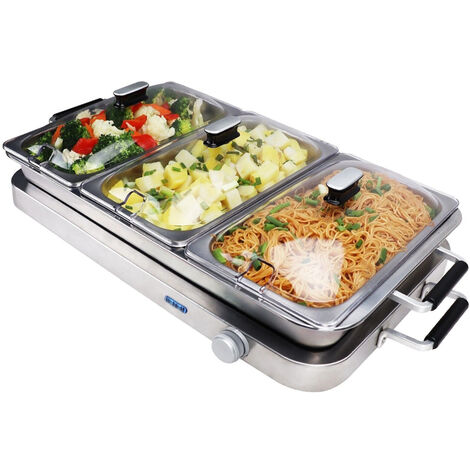 Premium 3 X 2.5 Lt Large Buffet Warmer and Server Hot Plate - Stainless Steel - L65 x W28.2 x H16 cm - Silver